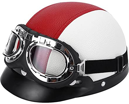 Casco Moto Mezzo Casco Aperto con Occhiali E Sciarpa, Casco Stile Tedesco Vintage per Uomini E Donne Approvato DOT/ECE Casco Moto Scooter Skateboard (55-62 Cm)