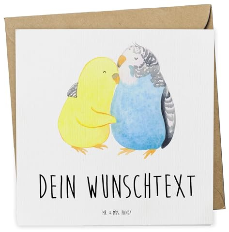 Mr. & Mrs. Panda karte personalisiert Wellensittich Liebe - Personalisierte Geschenke, Vögel, glücklich, Postkarte, Grußkarten, Verknallt, Ehe, Freundin, Karten