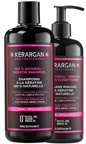 KERARGAN - Keratinschampo & Leave-In-Balsam för Skadat Hår - 500ml+350ml | Keratinschampo och leave-in-balsam rengör, reder ut och skyddar skadat hår utan ursköljning