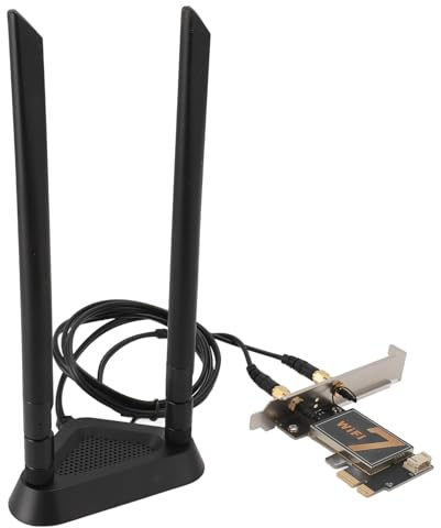 BE200NGW, PCI Ex1 WLAN-Karte mit 8DB-Antenne, 8774 Mbit/s, WIFI7 5.4, Drahtloser Netzwerkadapter, für Desktop-PC (Mit Abnehmbarer verlängerter Antennenbasis)