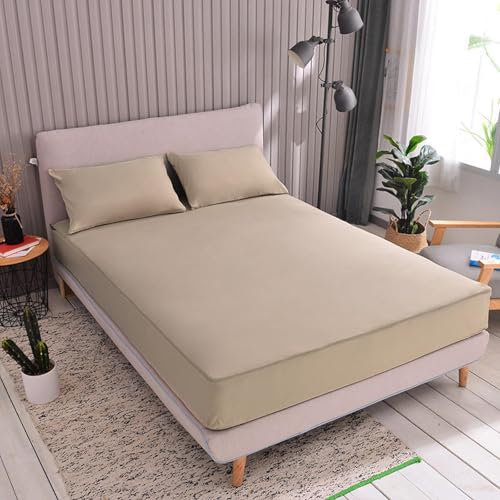 JIALIANG Matratzenbezug mit Reißverschluss 120x200+25cm Khaki Atmungsaktiv Matratzenauflage, Spannbetttücher