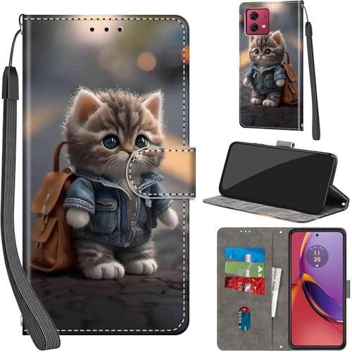 Haninsuze Funda para Motorola Moto G84 5G PU Cuero, Gato | Ranura para Tarjeta, TPU Resistente a Golpes, Cierre Magnético, Función de Soporte, Funda Abatible, Cartera