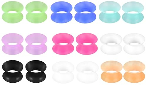 LOCCY 9 Paires Écarteur d Oreilles en Silicone, 3-20mm Tunnels de Chair Tunnels d'Oreille en Silicone Tunnels Plugs Tunnels Oreille à Double évasement pour Oreille Expander Piercing (14mm)