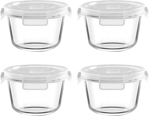 H.JSS WDJS Rund Glas Suppen Behälter mit Deckel, frischhaltedosen glas mit deckel Auslaufsicher, BPA-frei Rund Meal Prep Gläser for Food, Mikrowellen, Gefrierschrank Spülmaschinenfest (Weiß-520ml)