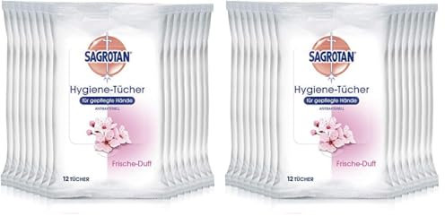 Sagrotan Hygiene-Tücher für gepflegte Hände – In praktischer Reisegröße für die schnelle hygienische Reinigung unterwegs – 15 x 12 Reinigungstücher (Packung mit 2)