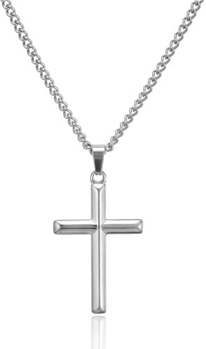 AFSTALR Kreuz Kette Herren Damen, Gold/Silber/Schwarz Kreuzkette Edelstahl Kette mit Hochglanzpoliert Kreuz Anhänger, Christentum Kreuz Schmuck Geschenke für Männer Länge 18/20/22/24 Zoll