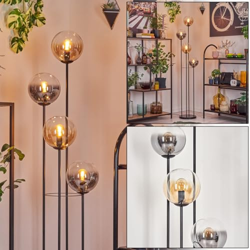 HOFSTEIN Stehleuchte Gastor, Stehlampe aus Metall/Glas in Schwarz/Rauch/Bernstein/Klar, Leuchte im Retro/Vintage-Design (Ø 15 cm), Fußschalter, 148,5 cm, E14, Wohnzimmer, Schlafzimmer, Flur, Büro