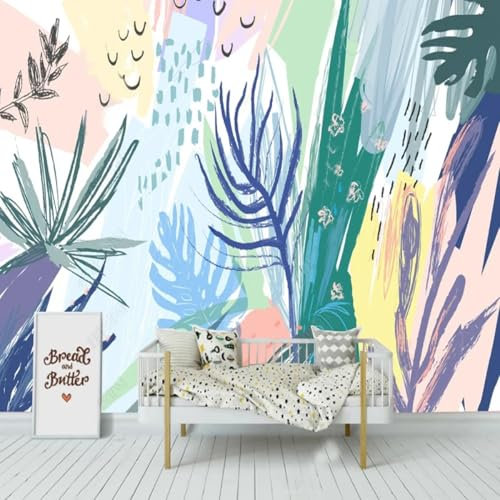 Kitquiver 3D Bunte Pflanzen Wall Painting 3D Abstrakte Doodle 3D Tapete Selbstklebend Wandbild Decke Dekoration Aufkleber Wandkunst 350x245cm