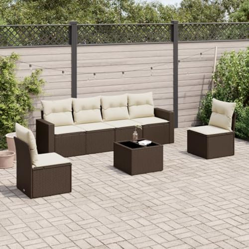 Genérico Wenjingqi-3218813 Gartenmöbel-Set, 7-teilig, mit Kissen, PE-Rattan, Braun