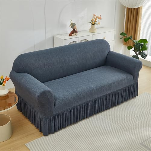 Odot Sofa Überzug Schöner Druck mit Rock,Sofabezug Ecksofa, Couch Überzug für 1/2/3/4 Sitzer, Sofa Überzug, Elastische sofabezug L Form rutschfest Sofaschoner, für Schmücken (Grau-Schwarz,2 Sitzer)