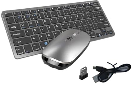 Peowuieu Kit de Teclado y Ratón Inalámbricos, Teclas Combinadas Bluetooth Recargables de 2,4G para Teclado iOS/Android/, Color Gris
