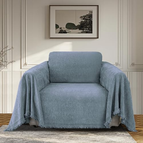 BellaHills Sofa Überzug 1 Sitzer Wasserdicht Sofaüberwurf Kratzschutz Sofa Katze Sofabezug Waschbar Chenille Sofaschoner Schutzdecke Couch Überzug Blau