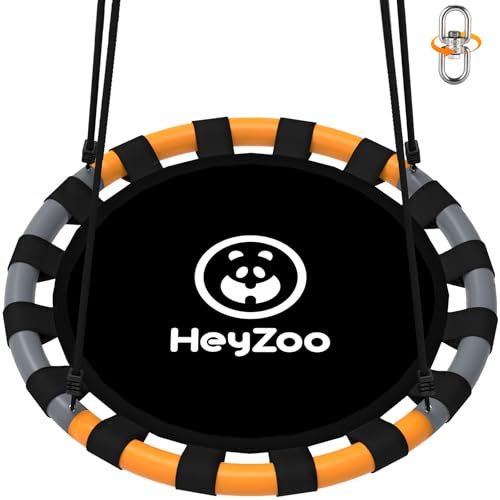 HeyZoo Saucer Swing, 48 Inch Larger Swing Sets for Backyard and Outdoor Playground, 900lbs Weight Capacity, with 360 Degree Swivel, Gifts for Kids and Family, Grey and Orange