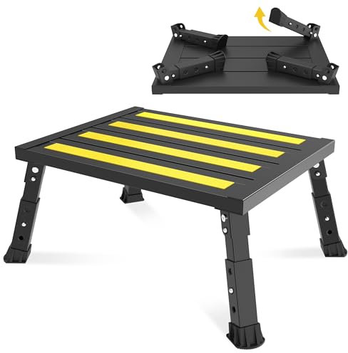 XARILK Scaletta pieghevole in alluminio, 3 livelli regolabili in altezza, antiscivolo, carico 350 kg, antiribaltamento e leggero, per campeggio, cucina e camper (nero)