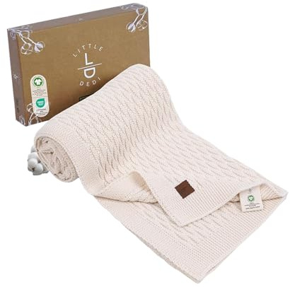 Little Dedi 100% Bio-Baumwolle Babydecke Strick 80x100 cm Naturbeige – GOTS Zertifiziert, Weich und Atmungsaktiv, Ideal für Neugeborene und Säuglinge, Nora