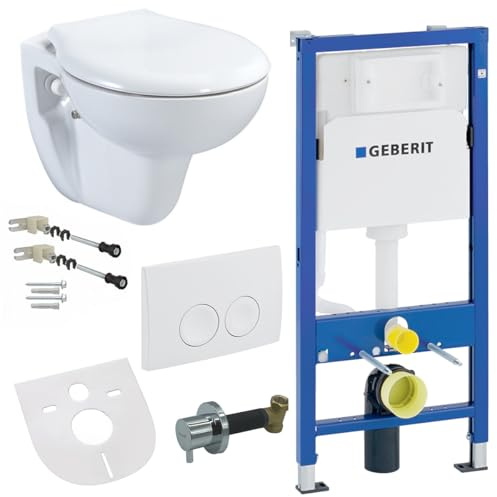 Belvit Hänge WC Set Weiß spülrandlos mit Taharet Bidet | Softclose WC Sitz, Geberit UP100 Vorwandelement, waagerechter Abgang