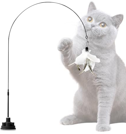 Generisch Katzenangel Spielzeug,Katzenangel Mit Glöckchen - Interaktives Kätzchen Spielzeug Mit Saugnapf Für Drinnen Jagdspielzeug