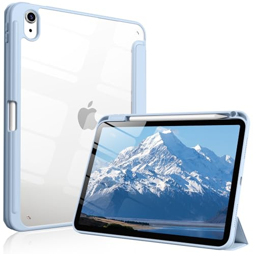 IAMKHO Hülle für iPad A16 11 Zoll 2025, iPad 10. Gen 10.9 Zoll 2022, Blau | Transparenter Rückseite Schutzhülle, Stoßfeste Case mit Stifthalter, Auto Schlafen/Wachen