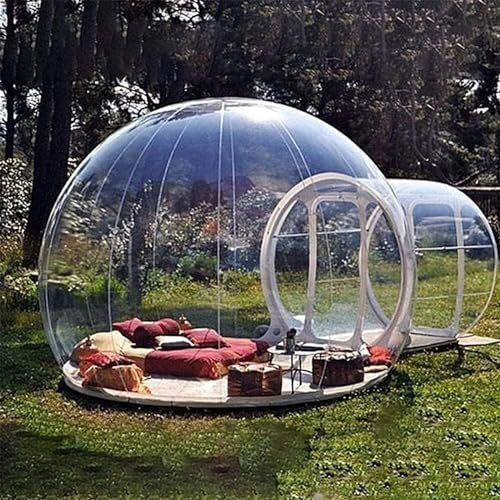Tente dôme gonflable transparente résistante aux intempéries avec tunnel unique, idéale pour le camping en plein air, les fêtes dans le jardin et les repas
