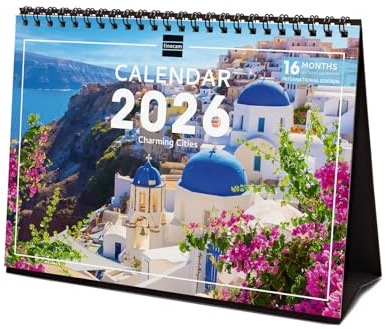 Finocam – Calendrier de bureau 2026 1 Mois par page Janvier – Décembre 2026 + Sept.-Déc. 2025 (4 mois) réduits | Calendrier 2026 | Images Charming – International
