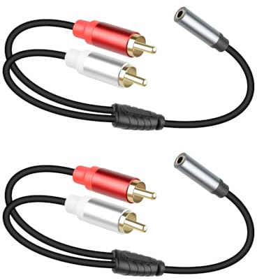 YANBORONSN 3.5mm to 2 RCA Stereo Audio Cable,3.5mm Aux to 2 RCA Stereo Y Splitter Cable,1/8 Female to 2RCA Male Headphone Jack Audio Adpter Cable for Phone,Tablet,Computer,MP3,Speaker (1Ft/2Pack)