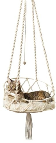 Generisch Katzenhängematte Quaste Makramee Hängende Katzenhängematte Handgewebtes Katzenschaukelbett Hauskatzen Für Innenfenster, 40x130cm
