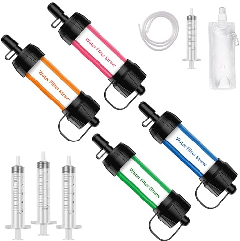 Mini filtre à eau de voyage, filtre à eau portable pour la randonnée, le camping et les voyages en plein air, orange + bleu + vert + rouge