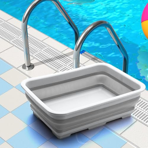 Pediluve Piscine, Bassine Pied,Bassine Pour Bain De Pieds Pliable Antidérapant,Accessoires Pour Piscine,Bassine Pour Bain De Pieds Portable Antidérapant,Pour échelles Piscines,37x29x19cm (Gris)