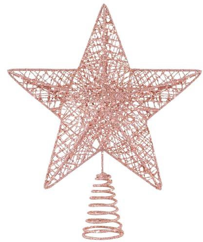 DTYDECLE Christbaumspitze Topper Stern, Glitzer 3D Metallic Weihnachtsbaum Baumspitze Roségold Topper Star Spitze für Weihnachten Baumschmuck Indoor Weihnachtsbaum Party Deko (Roségold)