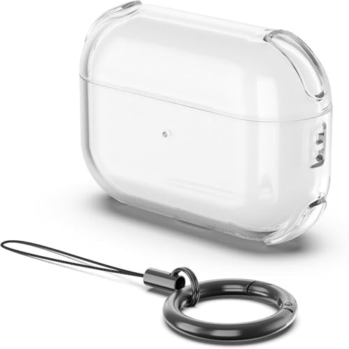 QJONSIU Fodral Kompatibel med Airpods Pro 3, Skrapsskydd Mjuk TPU Klart Case med Karbinhake, Anti-förlust-Transparent
