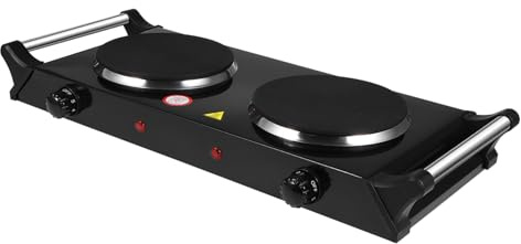 LAPYAPPE 2000w Portable Hot Double Cast Iron Burner Handle Black Uk Plug, Dual Stove for Home and Countertop Use