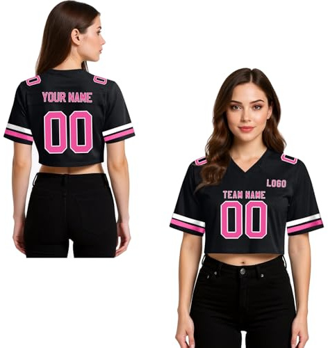 Women American Football Jersey Custom Crop Tops for Women Personalized Name Number Short Shirt Y2k Jersey Girls Streetwear Black
