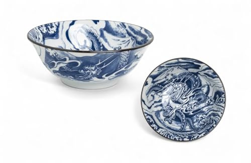 Japan-Bowls Drachengott Edition – Große Ramen Bowls Ø 20,5 cm | Porzellan-Schalen – Hochwertige asiatische Schüsseln für Ramen, Udon, Reis & Suppen (Drachengott - Blaue Wolke)