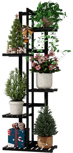 Bamworld 5 Tier Bamboo Plant Stand Indoor, Corner Plant Shelf for Multiple Plants, Small Tiered Flower Stand for Window Garden Balcony Home Decor Living Room Bedroom(Black)