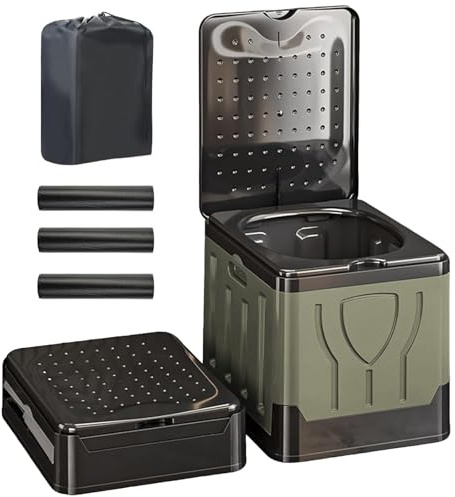 LZEXIN Portable Outdoor Toilet with 30pcs Clean Bags for Outdoor Emergency | Collapsible, Lightweight, Foldable, with Lid & Clean Bags, for Adults Kids, for Camping Car Outdoor