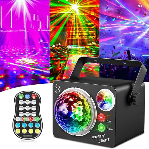 Boule disco 4 en 1, lampe de soirée disco contrôlée par la musique avec télécommande, lumières disco LED, éclairage DJ, pour fêtes, bars, mariages, Halloween, Noël, anniversaires