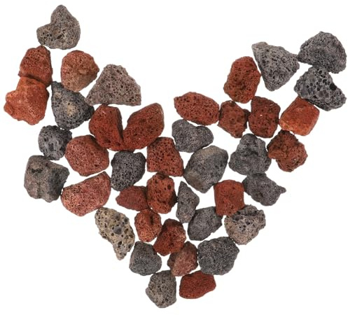 DIYEAH Set Pietre Decorative Naturali per Acquari e Vasi, Ciottoli Lisci Multifunzionali in Pietra Vulcanica Nera e Rossa da 200g, Accessori per Acquari e Decorazioni Giardino
