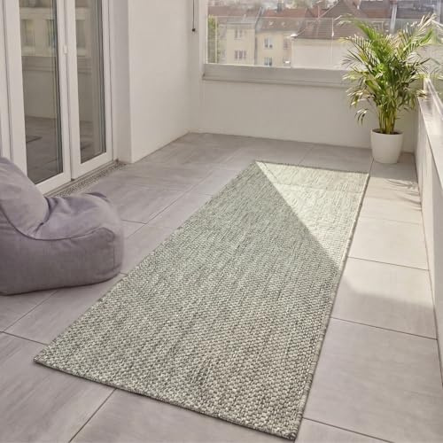 benuta Basic In- & Outdoor Teppich Wohnzimmer Iowa - Dunkelgrau 80x250 cm - Boho Jute-Look wetterfest für Balkon, Terrasse - Schlafzimmer, Küchenteppich & Wohnzimmerteppich - Strapazierfähig & Robust