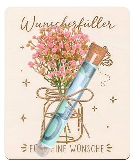 Wunscherfüller Holz Grußkarte Für Jugendweihe Geschenke Mädchen, Kreative Geldgeschenke Geburtstag, Personalisiertes Konfirmation Geschenk Mit Reagenzglas & Trockenblumen