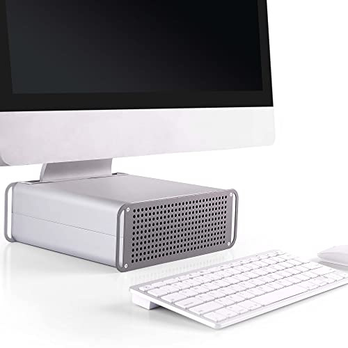 RICOO iMac Ständer Stand MTS-03 AiO Aufsatz Erhöhung höhenverstellbar 21 Zoll / 53cm - 27 Zoll / 69cm Zoll Halterung mit Stauraum Kabelmanagement Kühlung Aluminium silber grau