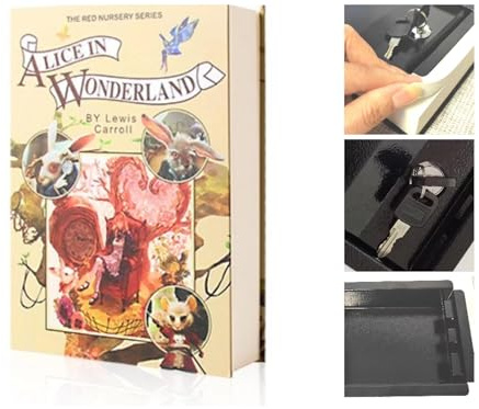 Book Safe with Key Lock - | Hidden Storage Box for Cash, Jewelry, Passports | Secret Compartment Disguised as Real Book | Anti-Theft Security Box for Home, Office, Travel (Alice in Wonderland-Key)