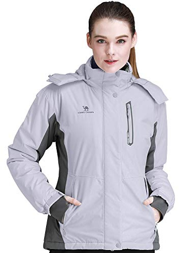CAMEL CROWN Herren Berg Schnee-wasserdichte Skijacke Abnehmbarer Kapuze Winddichtes Fleece Parka Regen Jackt Wintermantel Klein Grau