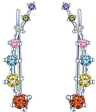 Yumilok Gioielli per cartilagine donna Clip per orecchio Orecchino Orecchini a perno Clip per orecchio Argento Sterling 925 con cristallo ear cuff per donne ragazze, 3.0x0.6 cm, Argento sterling