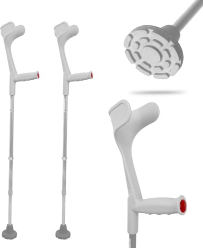 KMINA Unterarmgehstützen, Krücken für Erwachsene, Gehhilfe, Grau (2 Stück) | Höhenverstellbar in 11 Stufen, Gehstützen aus Aluminium, Breite Gummipuffer 80 mm, Ergonomisch, Made in Europe