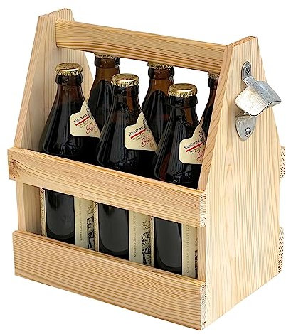 DanDiBo Flaschenträger 6 Flaschen Holz Bierträger mit Flaschenöffner 93945 Männerhandtasche