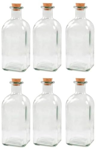 Acan Tradineur - Pack de 6 botellas de cristal, frascas con tapón de corcho, recargable, con diseño tradicional, capacidad 1 litro, licores, vino, aguardiente