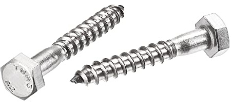 sourcing map Hexagonal Tire-fond M6 x 40mm 304 Inox Acier Demi-fil Autotaraudeuse Boulons pour Bois Vis 10Pcs