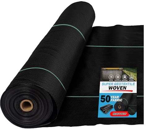 Super Geotextile Woven Geotextile Fabric for Driveway and Road Stabilization, Construction Underlayment, Erosion Control, Commercial Grade 50 Year for Gravel Roads and Pavers (12.5x60) Ships Folded