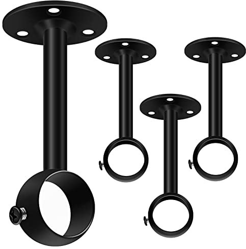 Deckenvorhangstangenhalterungen, 4 Stück, schwarze Vorhangschienenhalterung, 25 mm, robuste Metall-Schrankstangenende, Stützstange, Sockel, Kleiderschrank, Flansch, Rohrhalter, Edelstahl