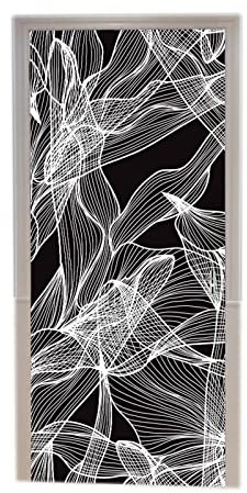 A.Monamour Türtapete Selbstklebend Türfolie Türposter 3D Handgezeichnetes Dekoratives Blattmuster Schwarz Und Weiß Vinyl Folie Türdeko Tapete Wandbild Türaufkleber Türtattoo 83x204cm